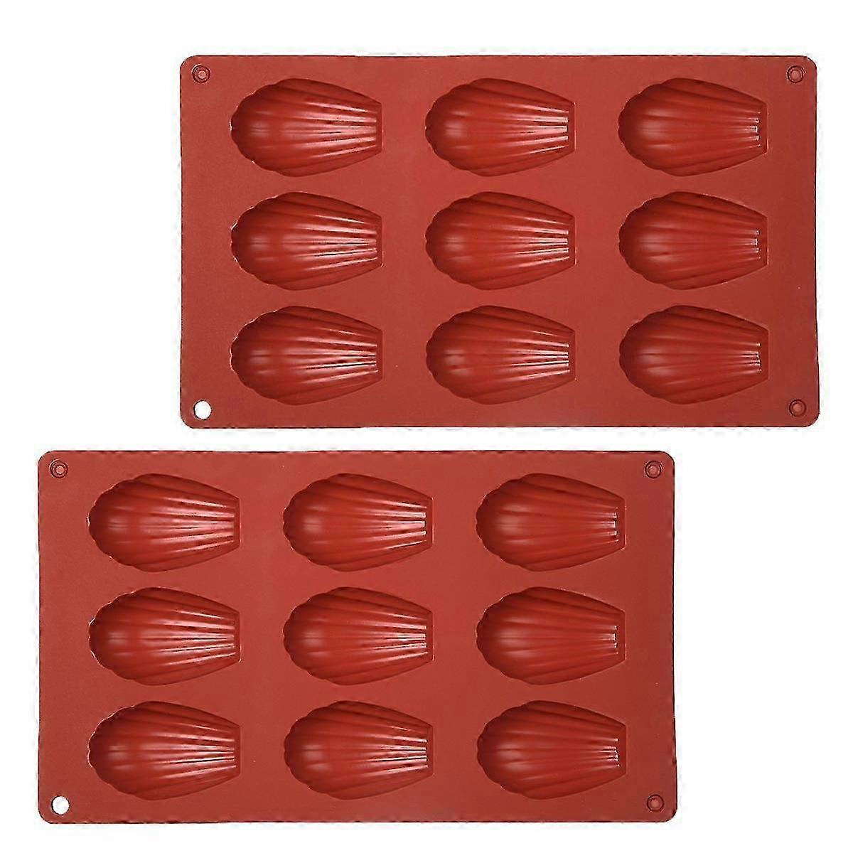 Set of 2 Silicone Madeleine Molds, 9-Cavity Red Baking PanRed SZRH A-J