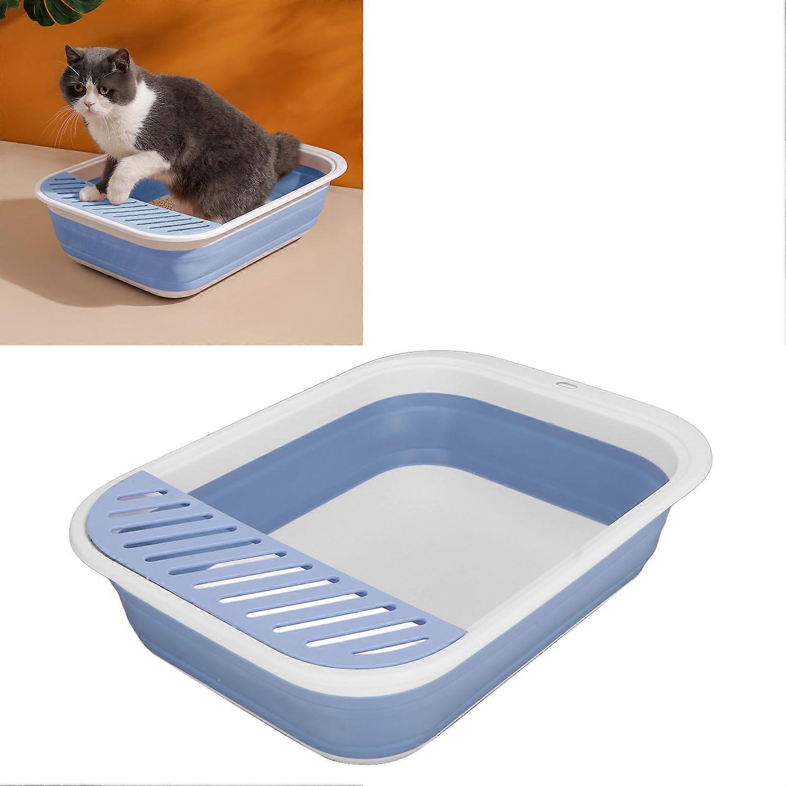 Foldable Blue Cat Litter Box 46x34x12cm Splash Proof Indoor