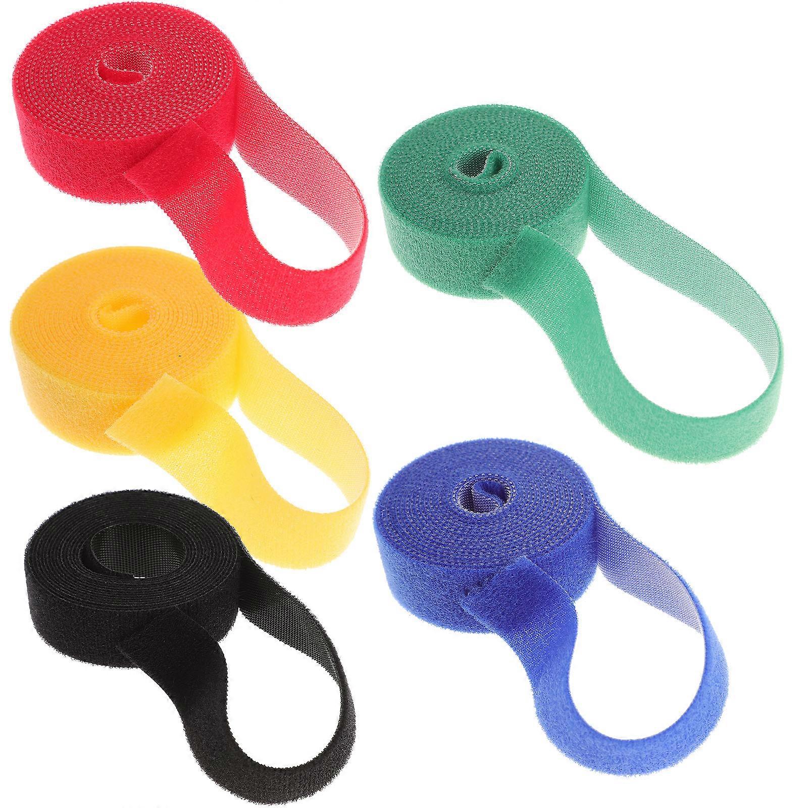 Adhesive Hook and Loop Tape for Home Cable Organization Assorted Color Synthetic Material 5 Rolls