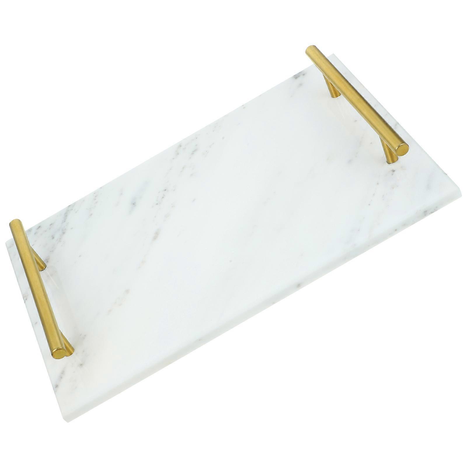 Stylish Marble Tray With Handle Storage Holder For Restaurant Use 30X20Cm Serving Cookies 1Set