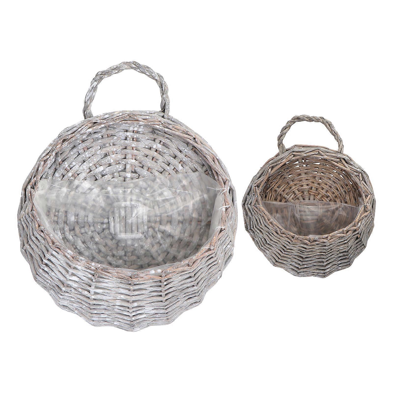 Hanging Wall Basket for Decoration with Wicker and Metal Material in Assorted Colors 2 Pieces