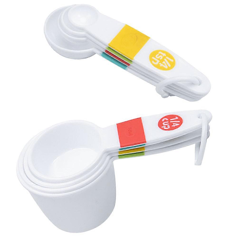 White Measuring Cups and Spoons Set for Home Made of Plastic Precise Measurement Various Sizes