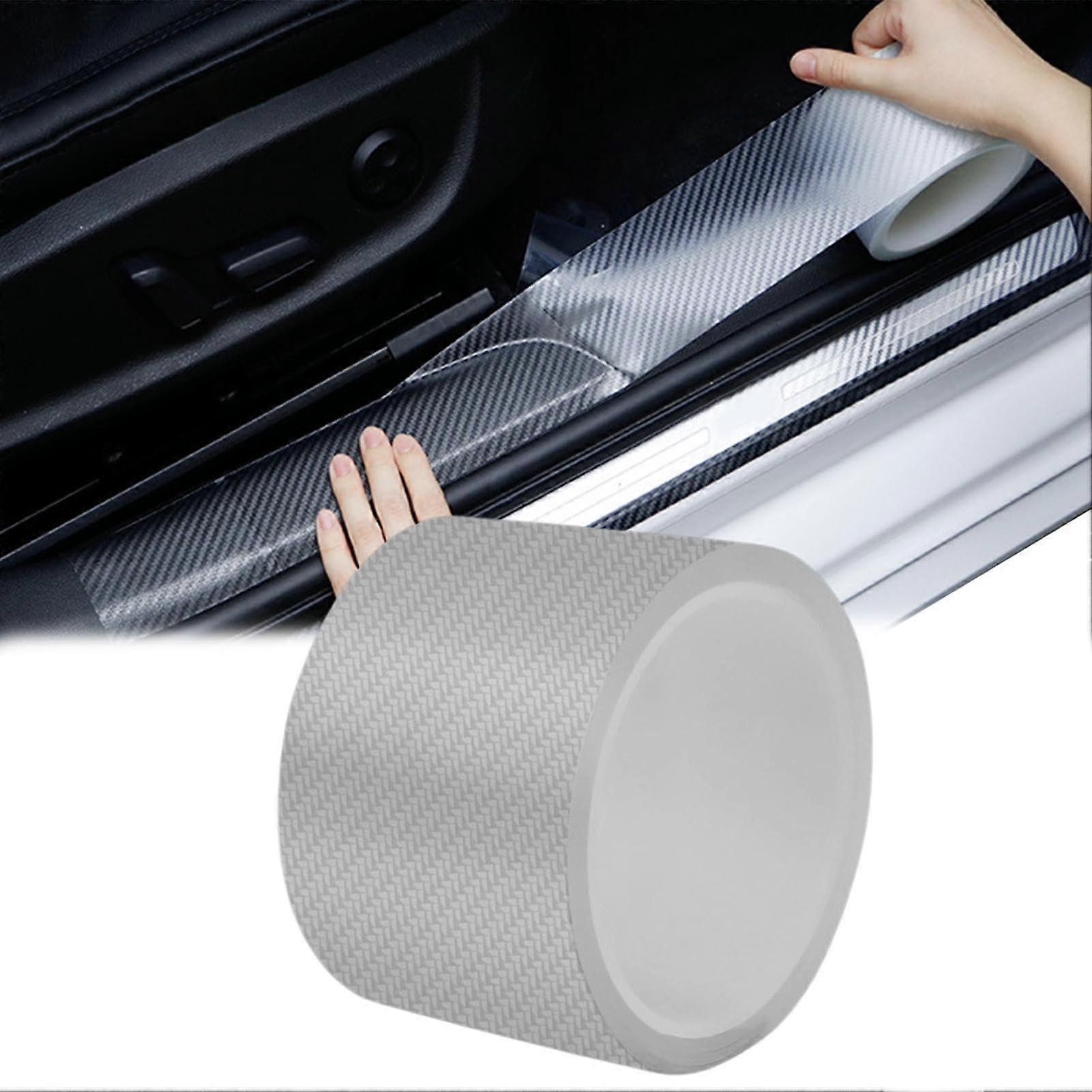 Car Door Sill Protector 7 cm x 10 m Carbon Fibre White Sticker Adhesive Film for Vehicle Door Sill Bumper Protection