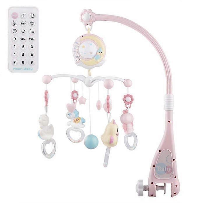 Musical Remote Control Mobile for Baby Crib, Sleep Comfort Toys, Rotating Projector Mobile - Pink