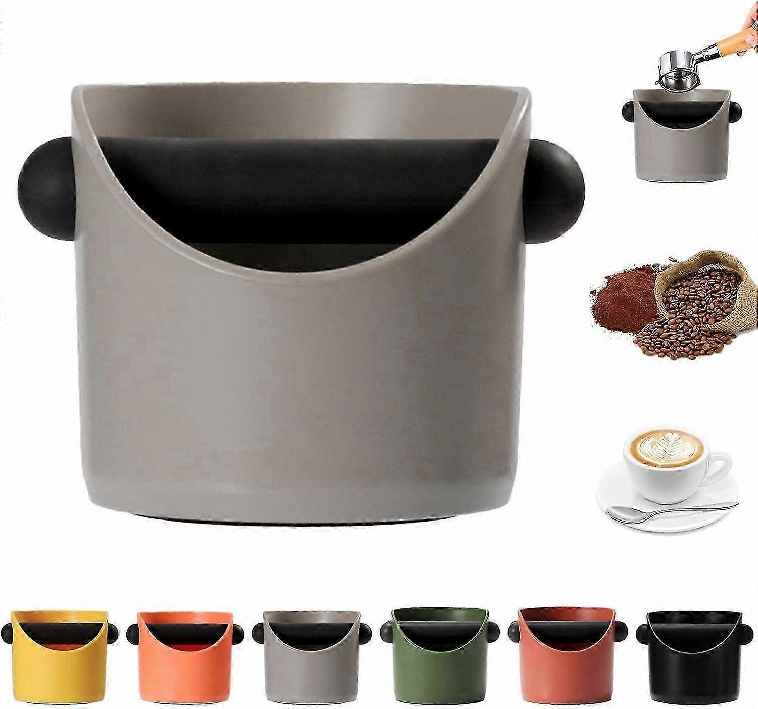 Compact Coffee Knock Box with Removable Shock-Absorbing Rod, Non-Slip Base, and Barista Tools Accessory (Gray)