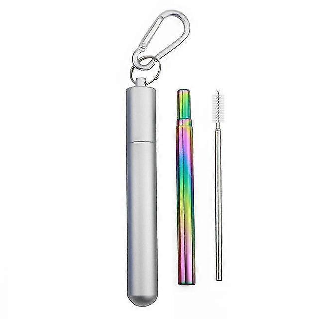 2 個の再利用可能な伸縮式ストロー 304 ステンレス鋼金属ストロー、クリーニング ブラシ付き折りたたみ式ポータブル ストロー セット 旅行用 2025