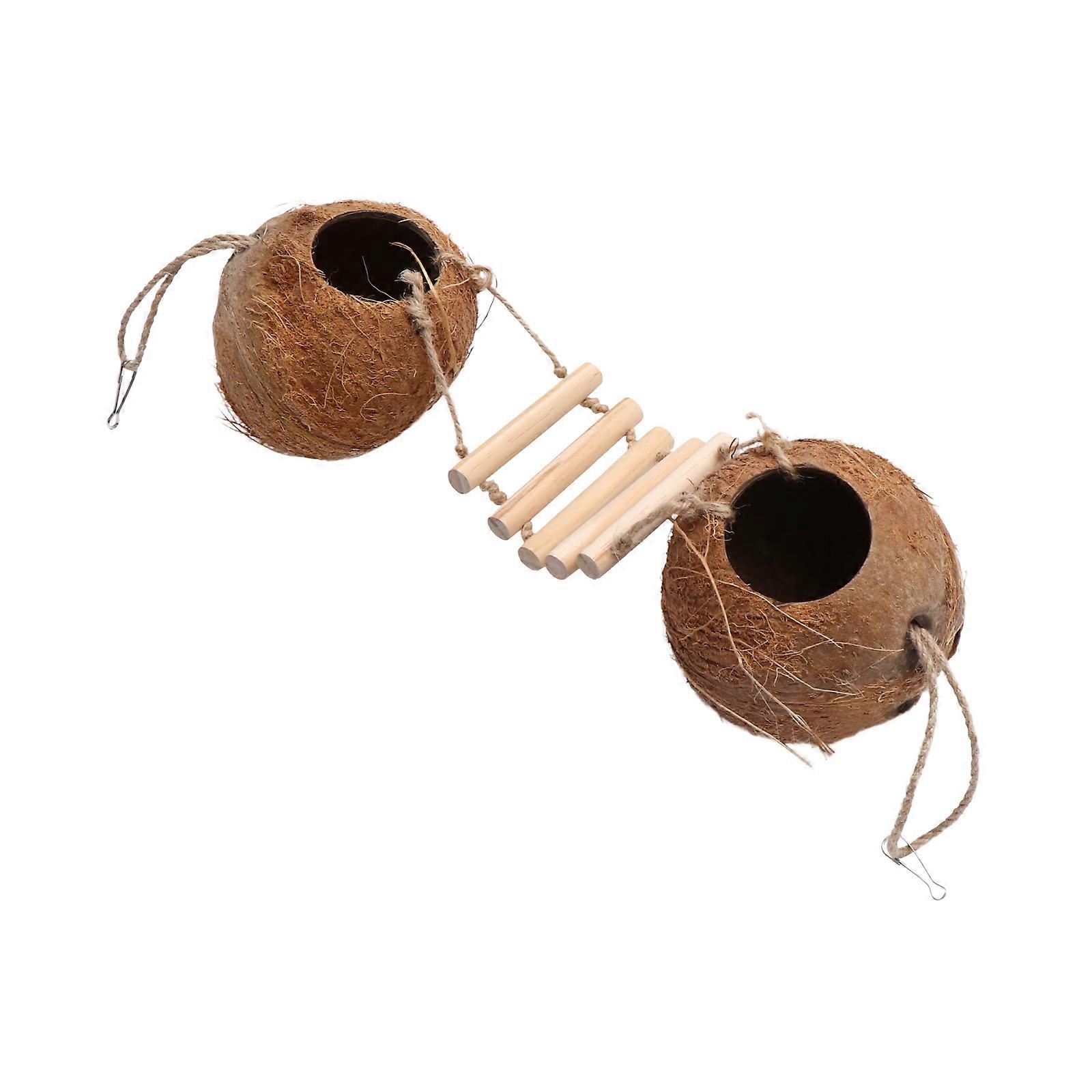 Coconut Hideout With Ladder Ideal For Indoor And Outdoor Use By Small Animals Such As Hamsters Chocolate Habitat 1Pack