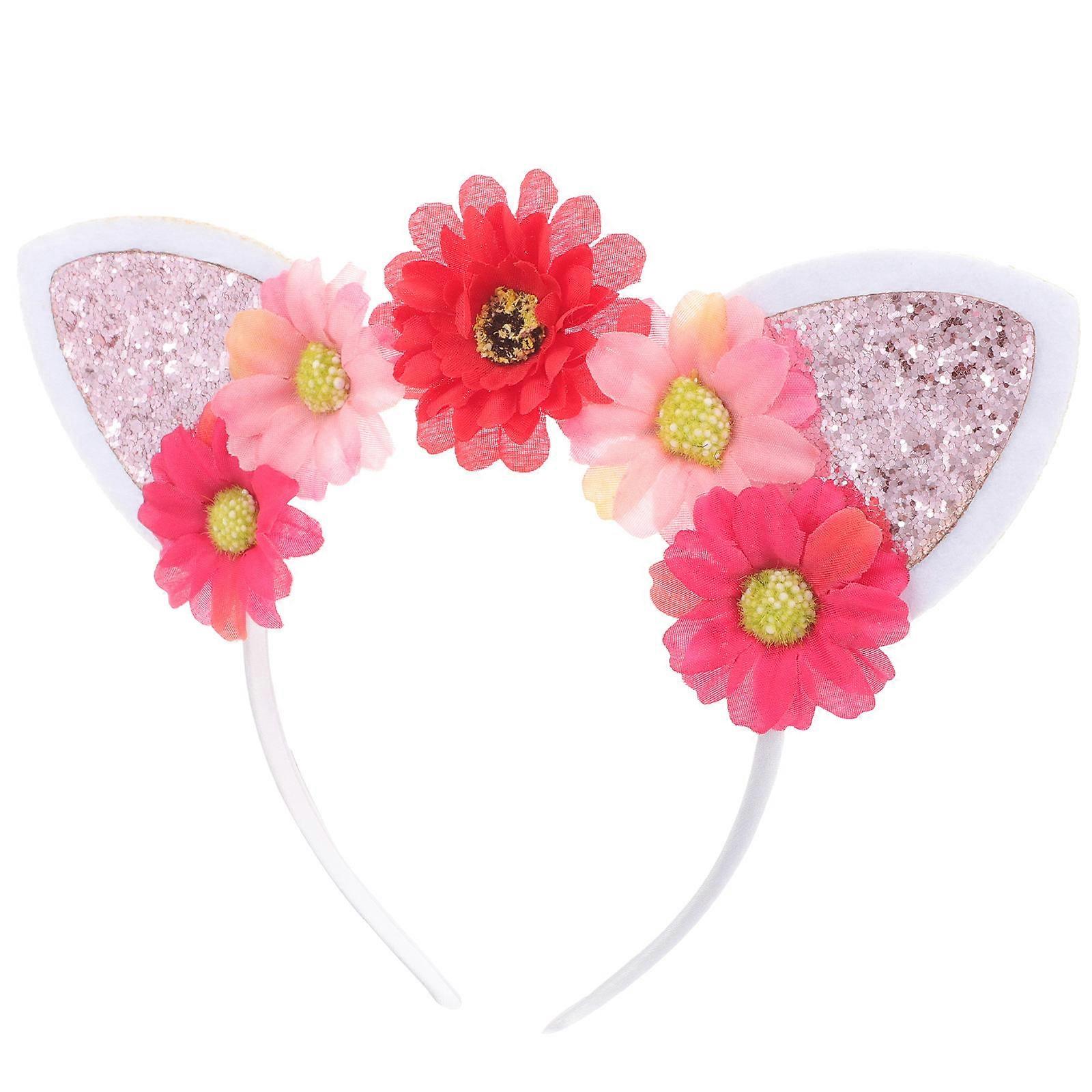 Cat Headband For Kids With Cat Ear Shape And Artificial Flower Design For Parties 1Set Lightweight Fashionable Accessory