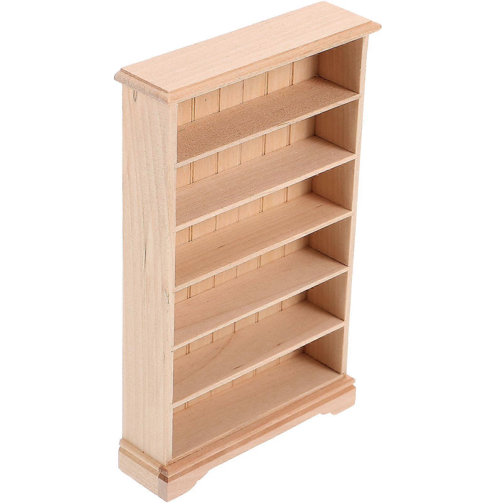 Miniature Bookshelf Display For Doll House Supplies Light Brown Wooden Storage Accessory 1 Piece