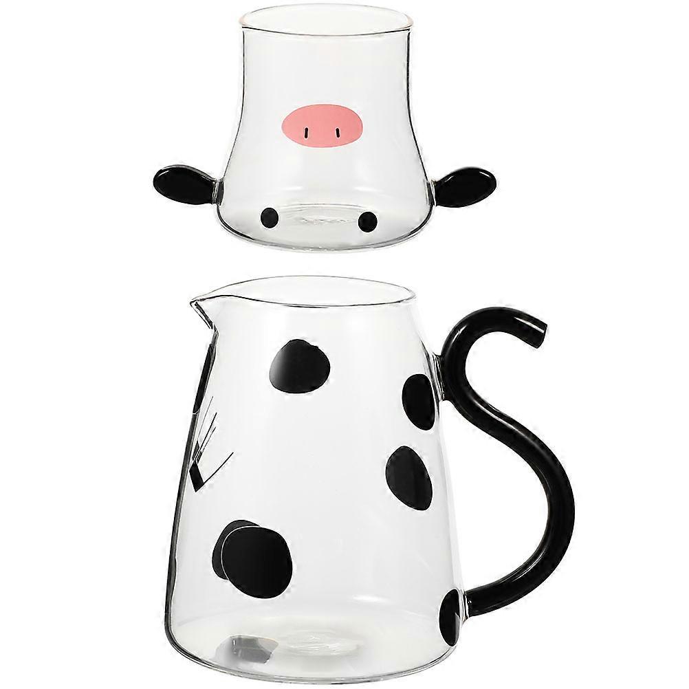 Cute Cow Shaped Glass Pitcher with Cup for Home Multi Functional Cold Water Bottle Large Capacity