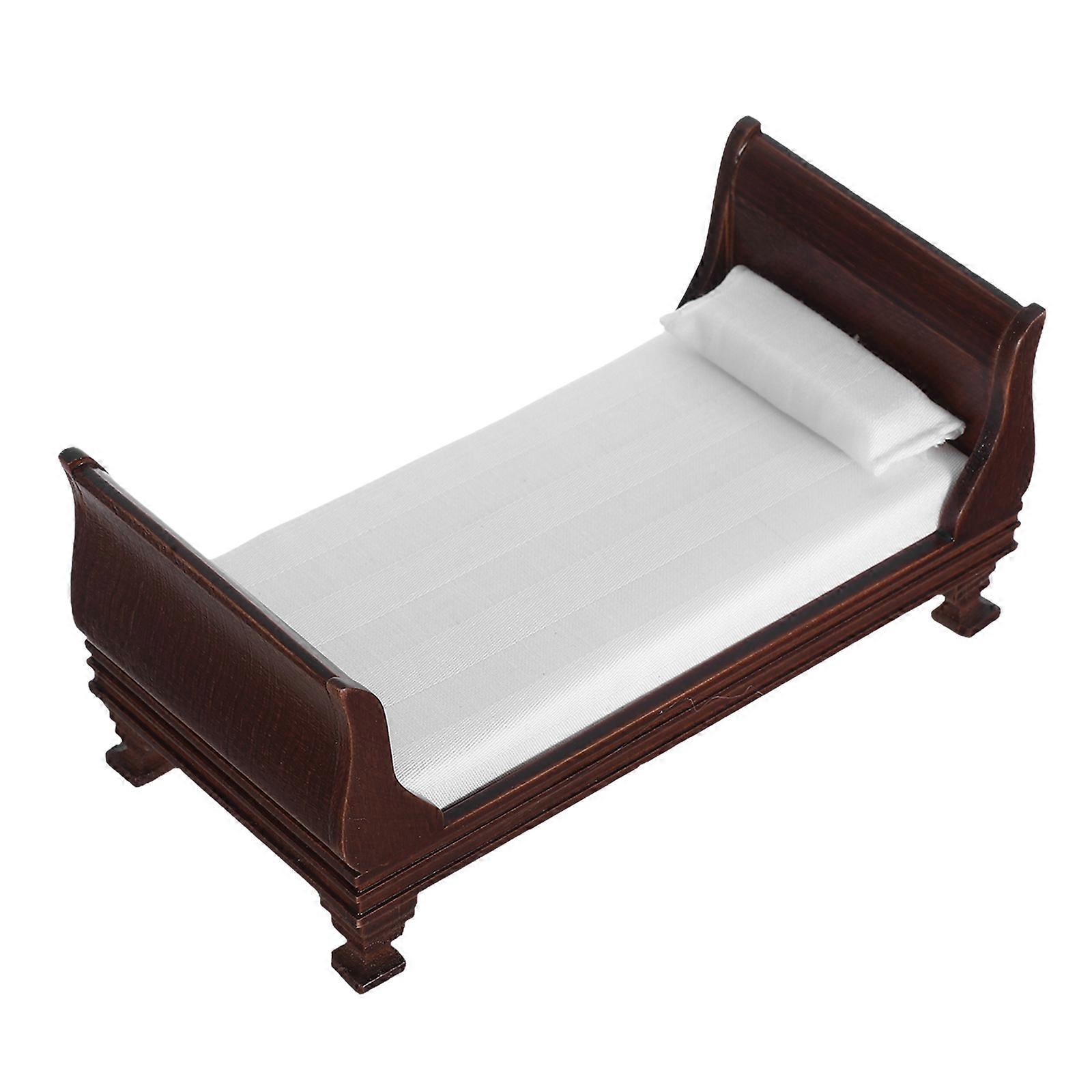 Kids Pretend House Tiny Furniture Mini Bed For Dolls Dollhouse Arrangements Light Brown Color Single Bed Design Pretend Play 1Pcs