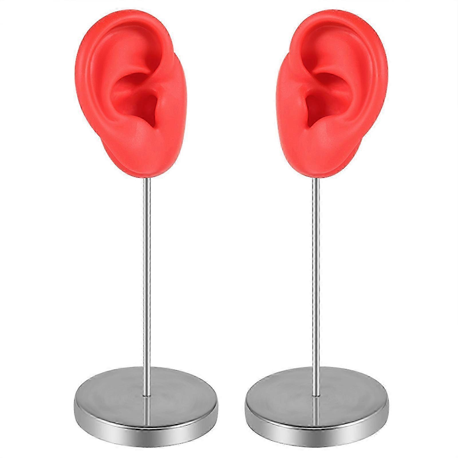 Realistic Silicone Ear Model for Piercing Practice, Jewelry Display, and Training - Left & Right Human Ear Simulation Replica in Red