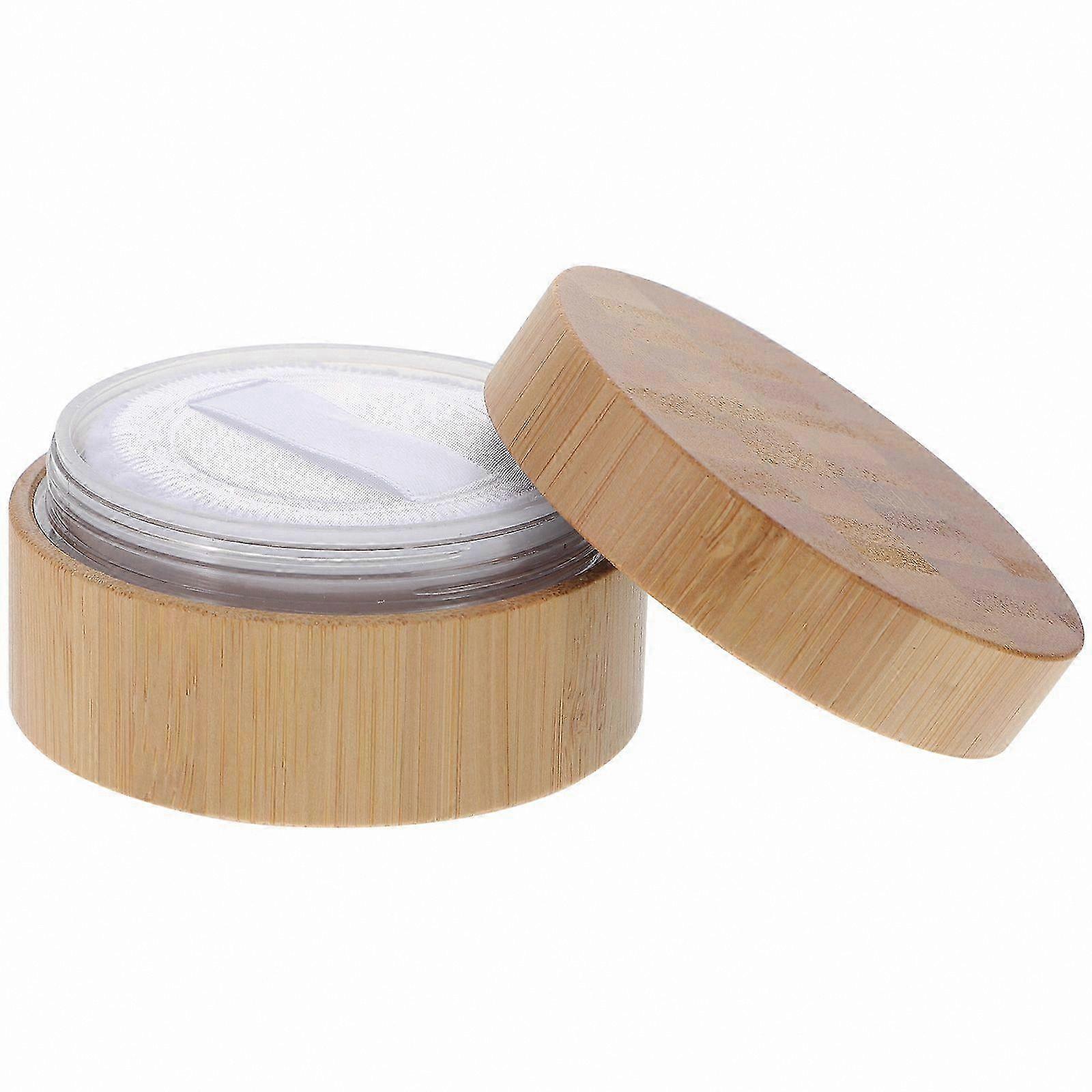 Wooden Cosmetic Powder Case with Lid, 30ml Empty Container for Make-up Sponge and Powder Puff Storage Solution