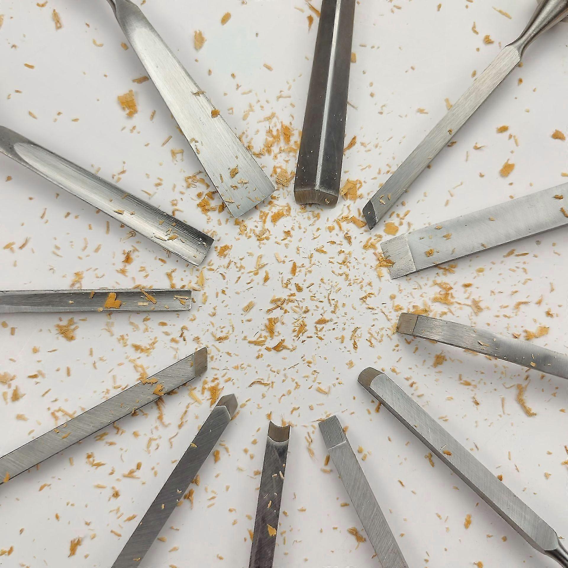 12-Piece Woodworking Chisel Set with Wooden Handles, 195mm Gouges Tool for Carving and Carpentry Projects