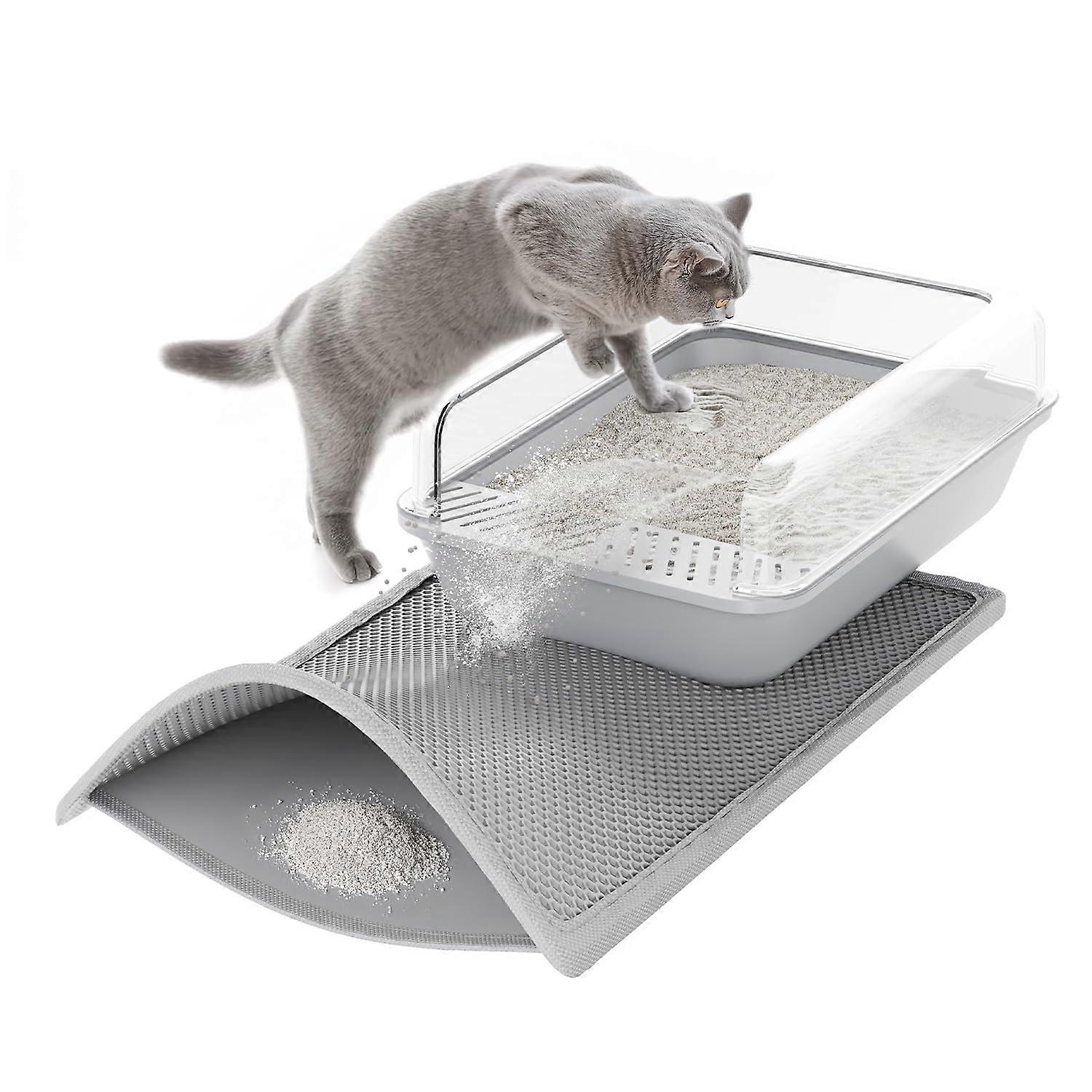 Cat Litter Mat Honeycomb Pattern Double-Layered Design Waterproof EVA Material 61x38 Cm Grey