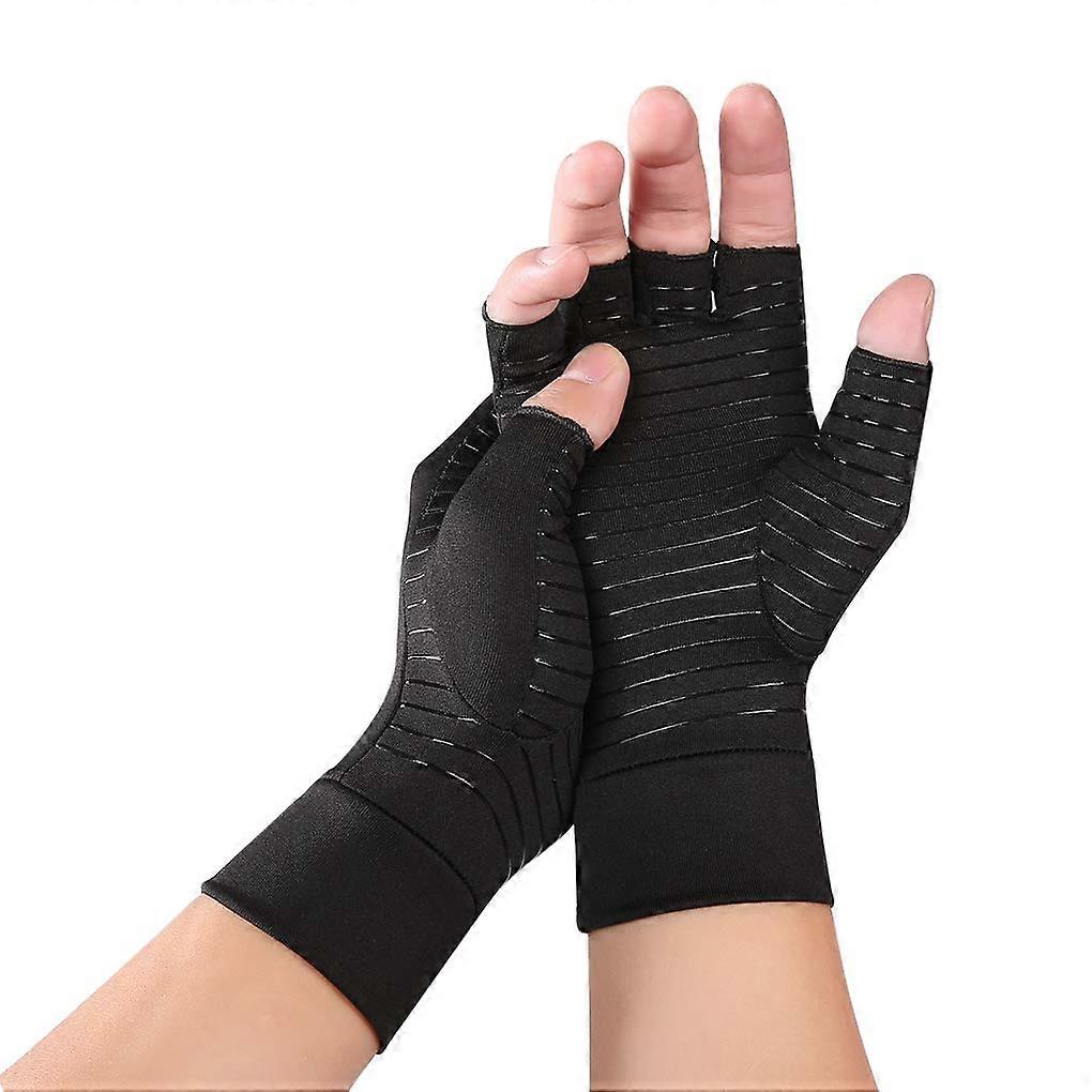 Upgraded Half Finger Arthritis Gloves for Stiff Joints, Carpal Tunnel, Rheumatoid Pain, L