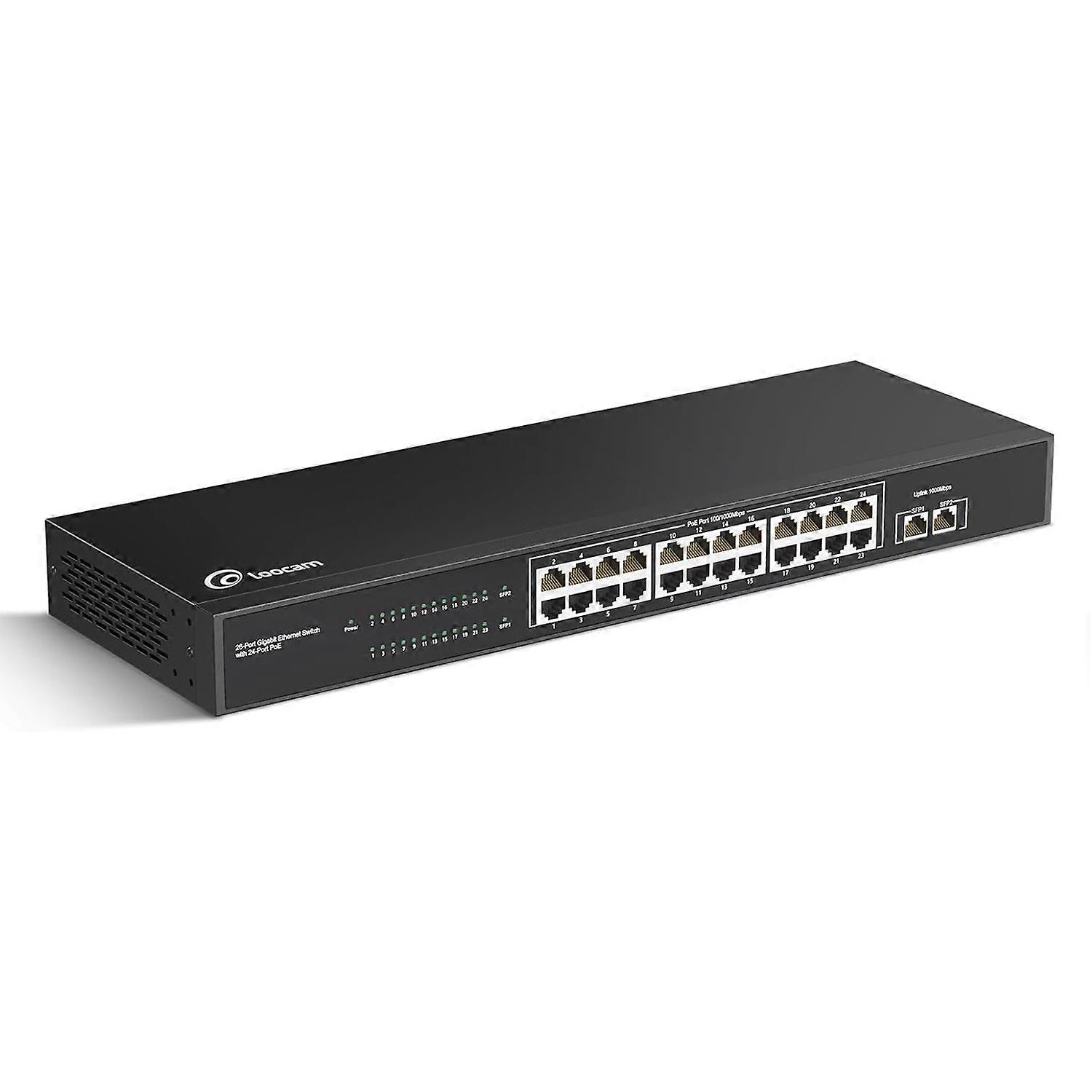 TKdaddy ZOSI 24 Port Gigabit PoE Switch with 2 SFP Ports 156W IEEE802.3af Unmanaged Network Switcher US Plug