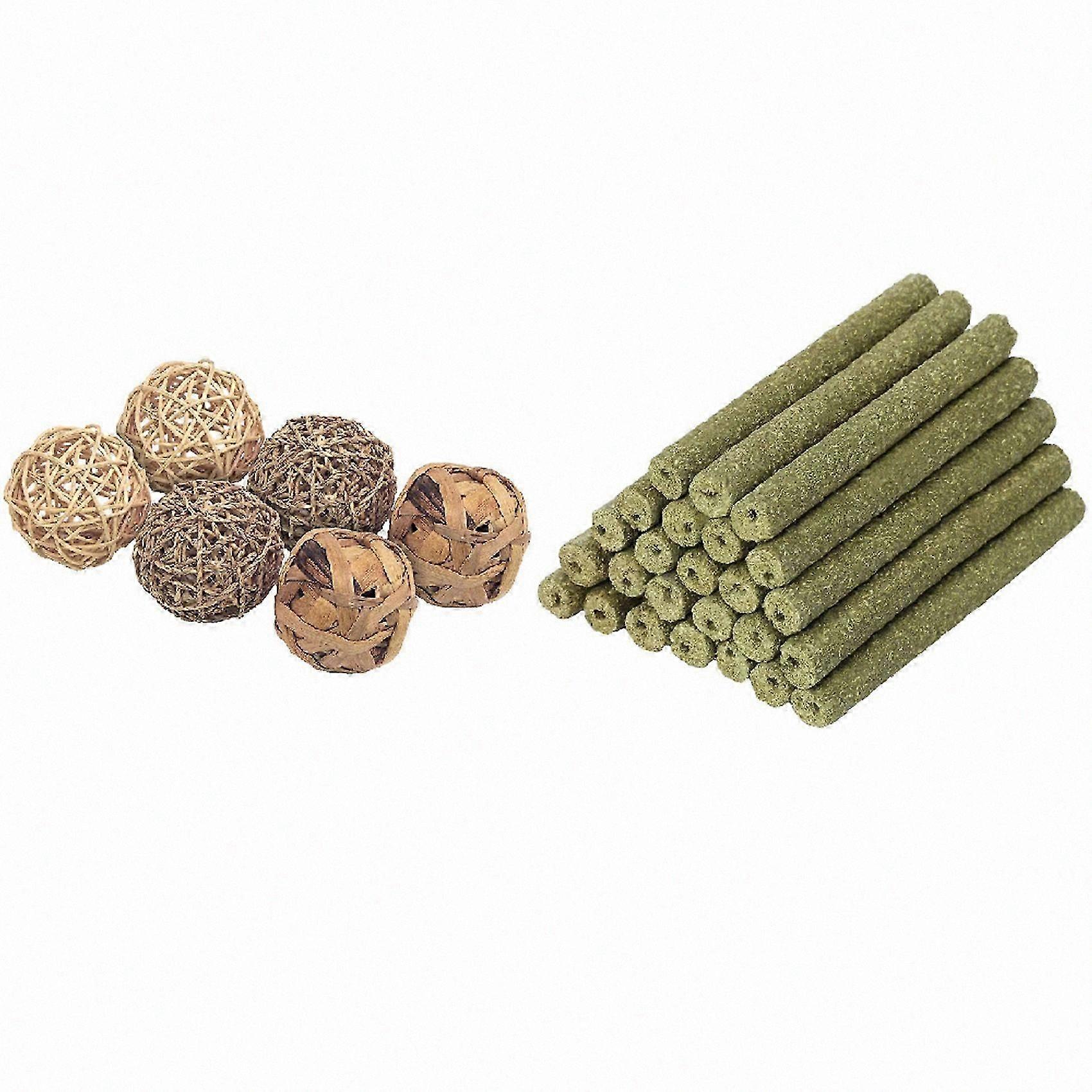6x Small Animal Activity Toy,Pets Play Chew Toys & 40 PCS Natural Mixed Grass Stick Chinchilla Chew