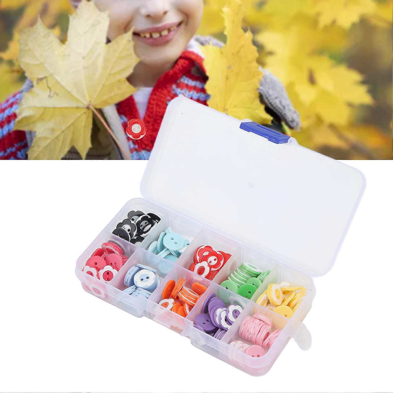 200pcs Round Plum Flower Resin Craft Buttons 2 Holes with Box