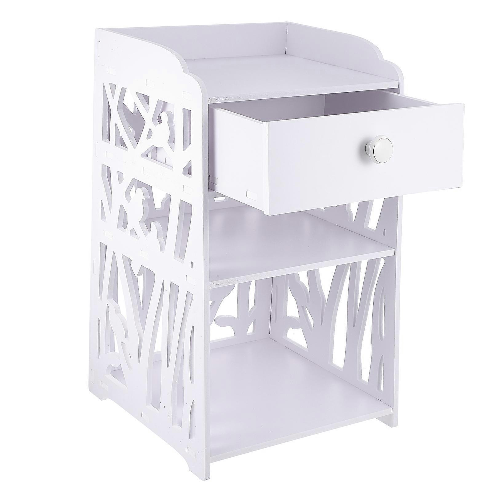 Space Saving Nightstand Bedside Table Sofa Side Storage Wood Plastic Material White Waterproof Function 1Pcs