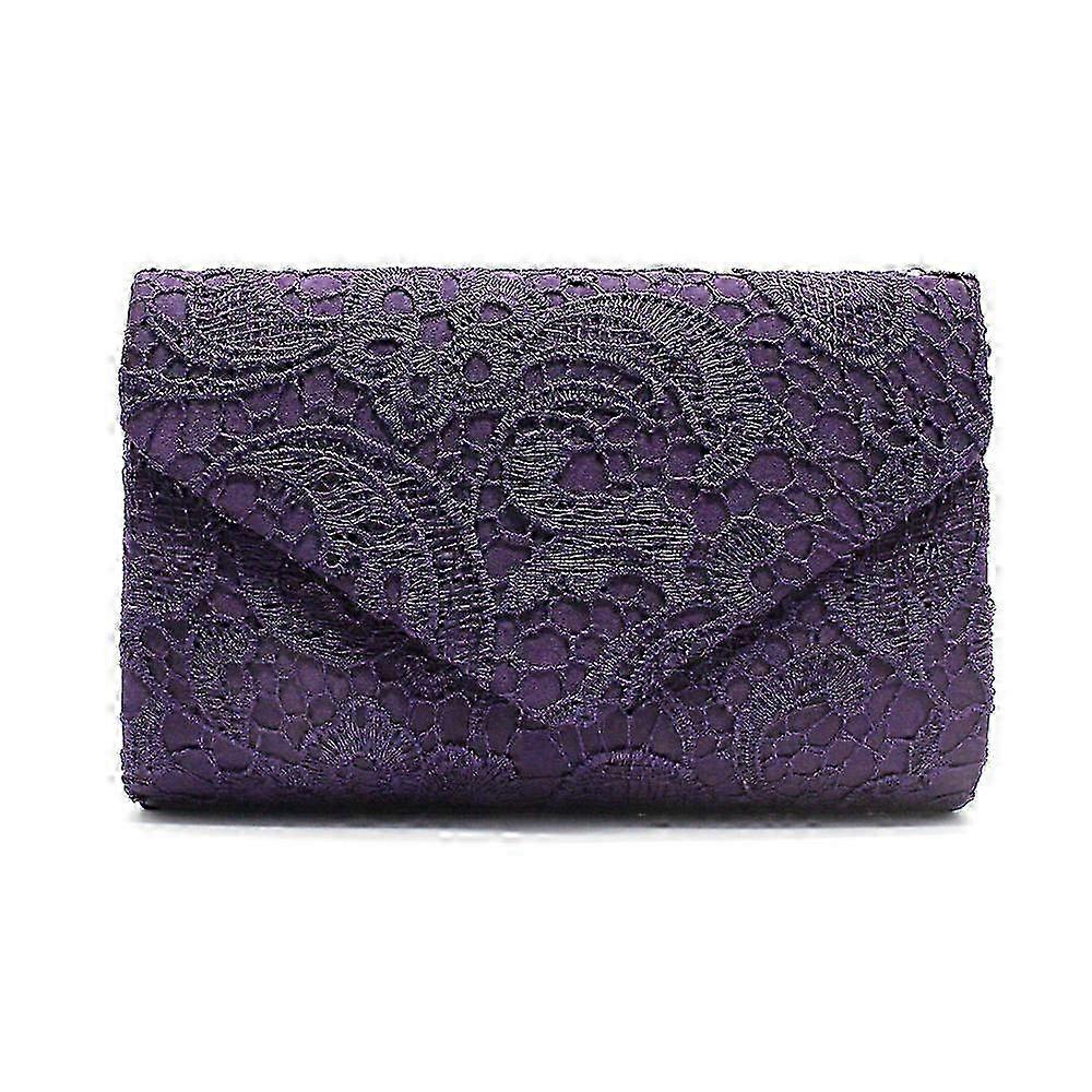 Elegant Floral Lace Evening Clutch Purse for Women - Perfect for Wedding, Prom & Special Occasions in Purple