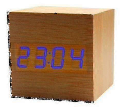 Orologio a cubo a LED con visualizzazione di ora, data e temperatura - Suono attivato, finitura blu bambù