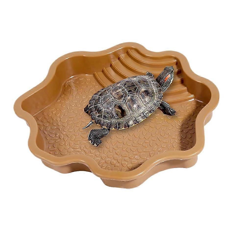 Extra Large Reptile Bathing Pool and Feeding Dish with Ramp for Gecko, Snake, Turtle, Bearded Dragon, Lizard - Brown-Yellow