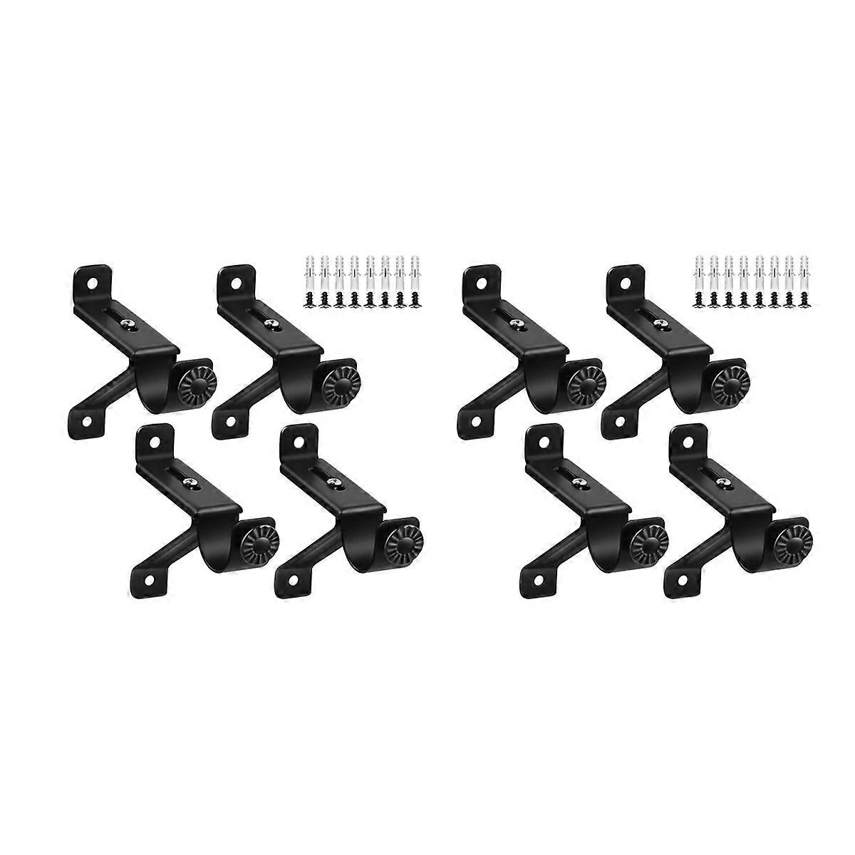 8X Curtain Rod Bracket, Adjustable Heavy Duty Curtain Rod Holders, Black Curtain Rods Hooks Hangers