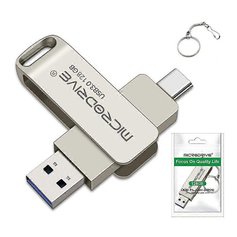 MICRODRIVE MDTU21 128GB Metal Flash Drive 2-in-1 USB 3.0 Type-C Rotating U-Disk