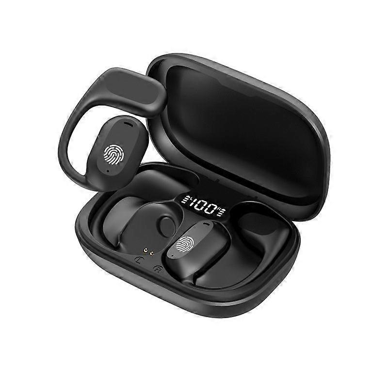 Air conduction earphones with microphone Bluetooth 5.3 LED display suitable for running, exercise(Black)