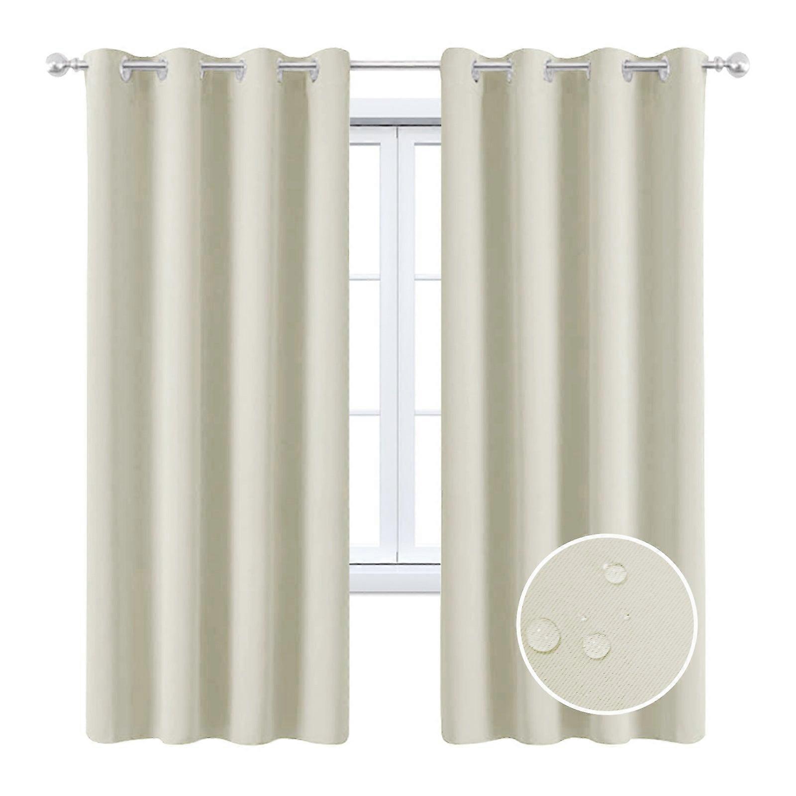 2 Pieces Solid Indoor/outdoor Light Filtering,waterproof Grommet Top Curtain Panel, Beige