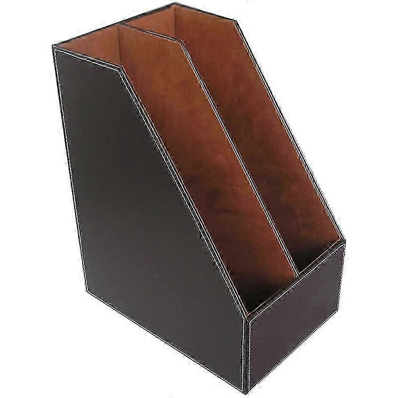 PU Leather Desktop File Folder Organizer and Document 2 Slots (Brown)