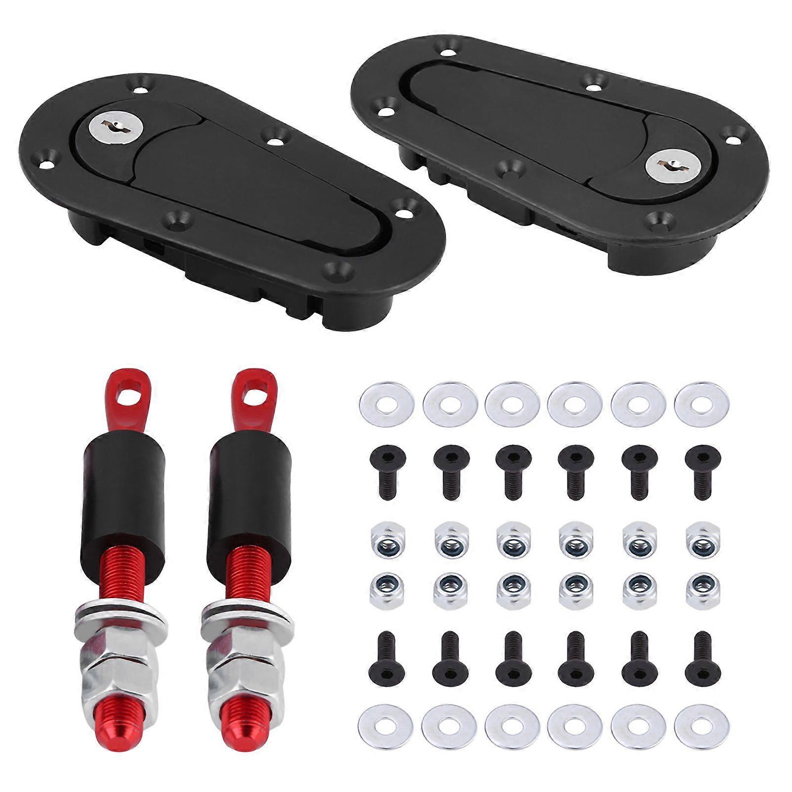 Universal Racing Car Engine Cover Lock Plus Flush Mount Hood Latch Pin Key Locking Kit