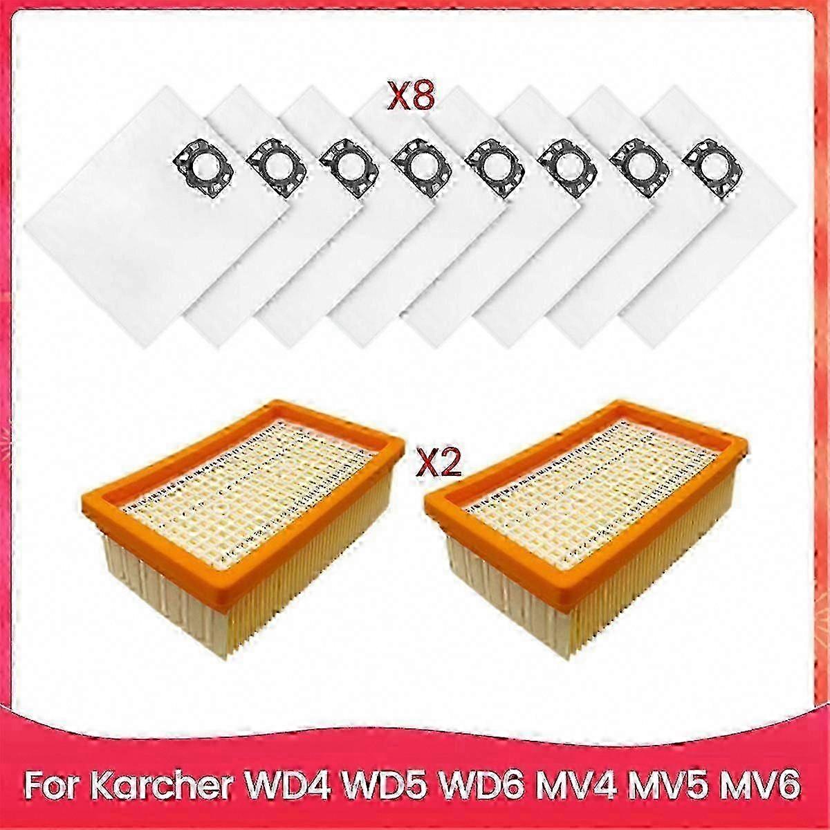 10PCS Filter and Dust Bag for Karcher WD4 WD5 WD6 MV4 MV5 MV6 Vacuum Cleaner Accessories Replacement