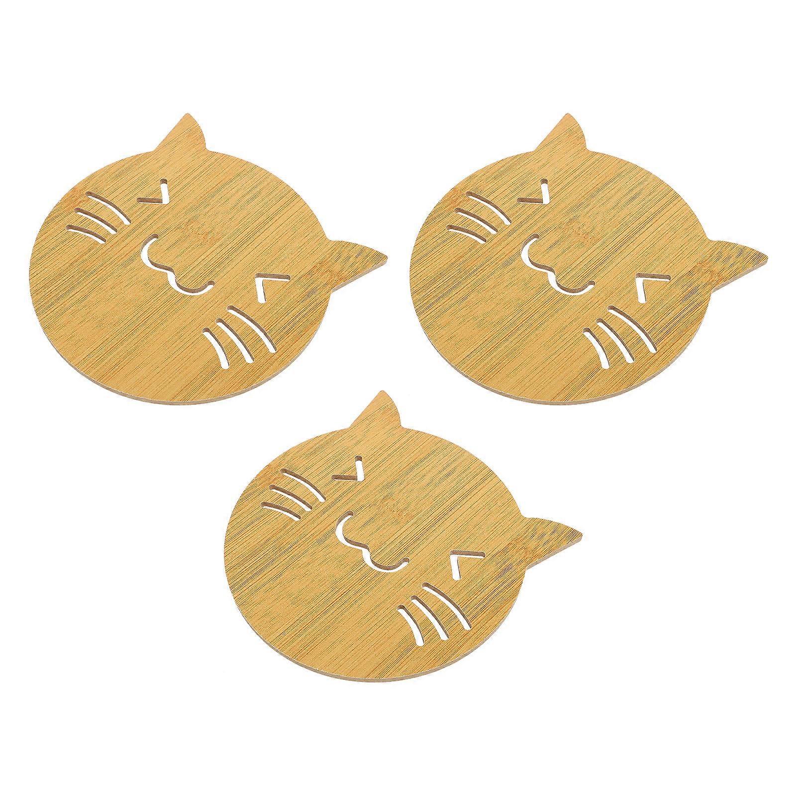 Wooden Coasters Round Cup Coasters for Protection Use 6Pcs Cartoon Cat Pattern