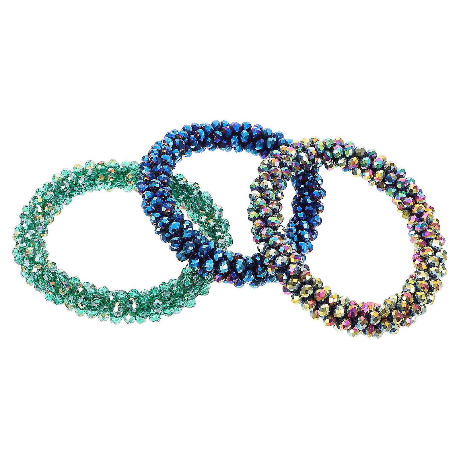 Assorted Color Crystal Hair Tie for Women with Elastic Ponytail Holders 3Pcs