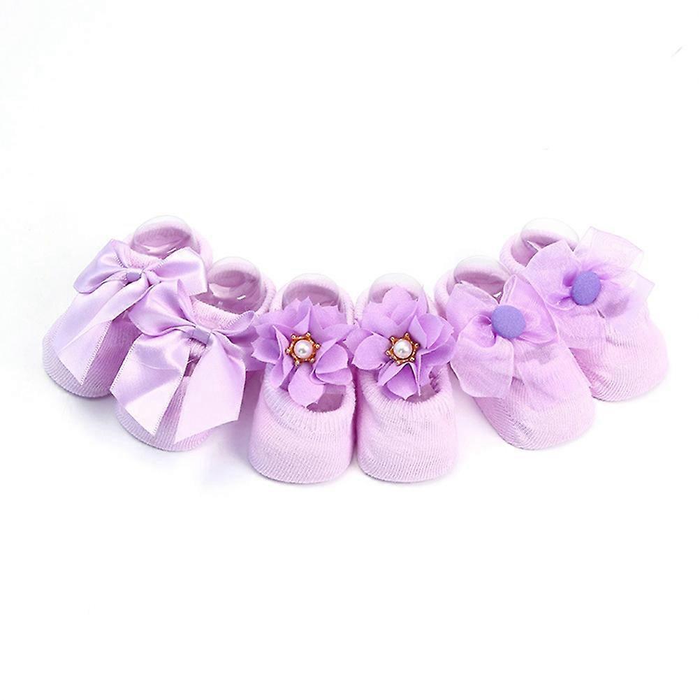 Non Slip Kids Socks Cotton Floor Socks for Baby 1Pair Purple Design