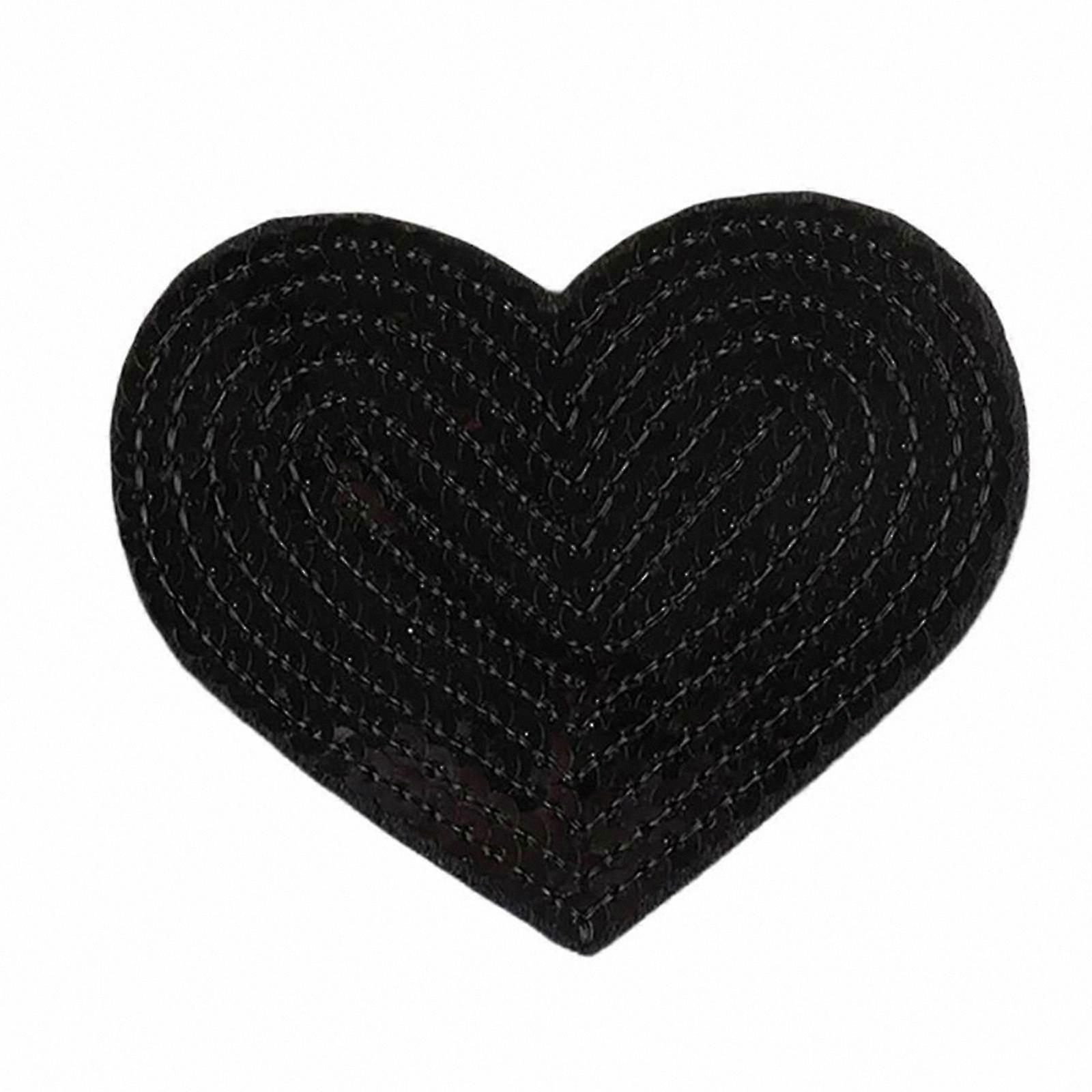 10 Pieces Heart-Shaped Embroidered Patches with Sequins for Hat, Backpack, Repair, and Decoration, Silver Tone Iron-On Craft Set
