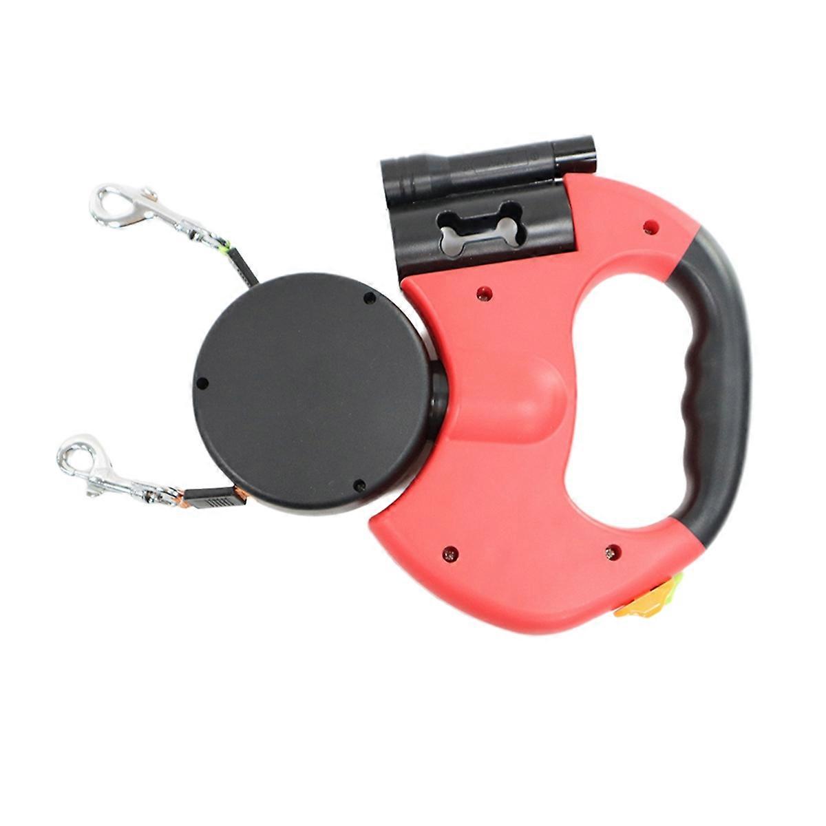 Auto Retractable Dual Dog Leash Double-Ended Traction Rope Red