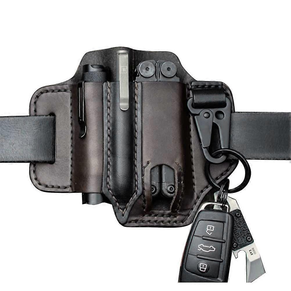Leather Sheath for Organizer - Belt Loop - Multifunction Leather Tool Holder with Keychain for Belt and Flashlight