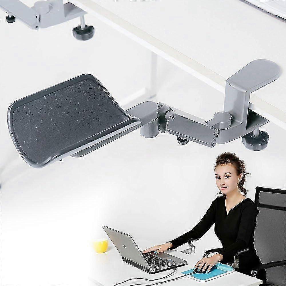ergonomic arm support with mouse pad, clamp-on desk rest for computer table, rotating mouse arm rest