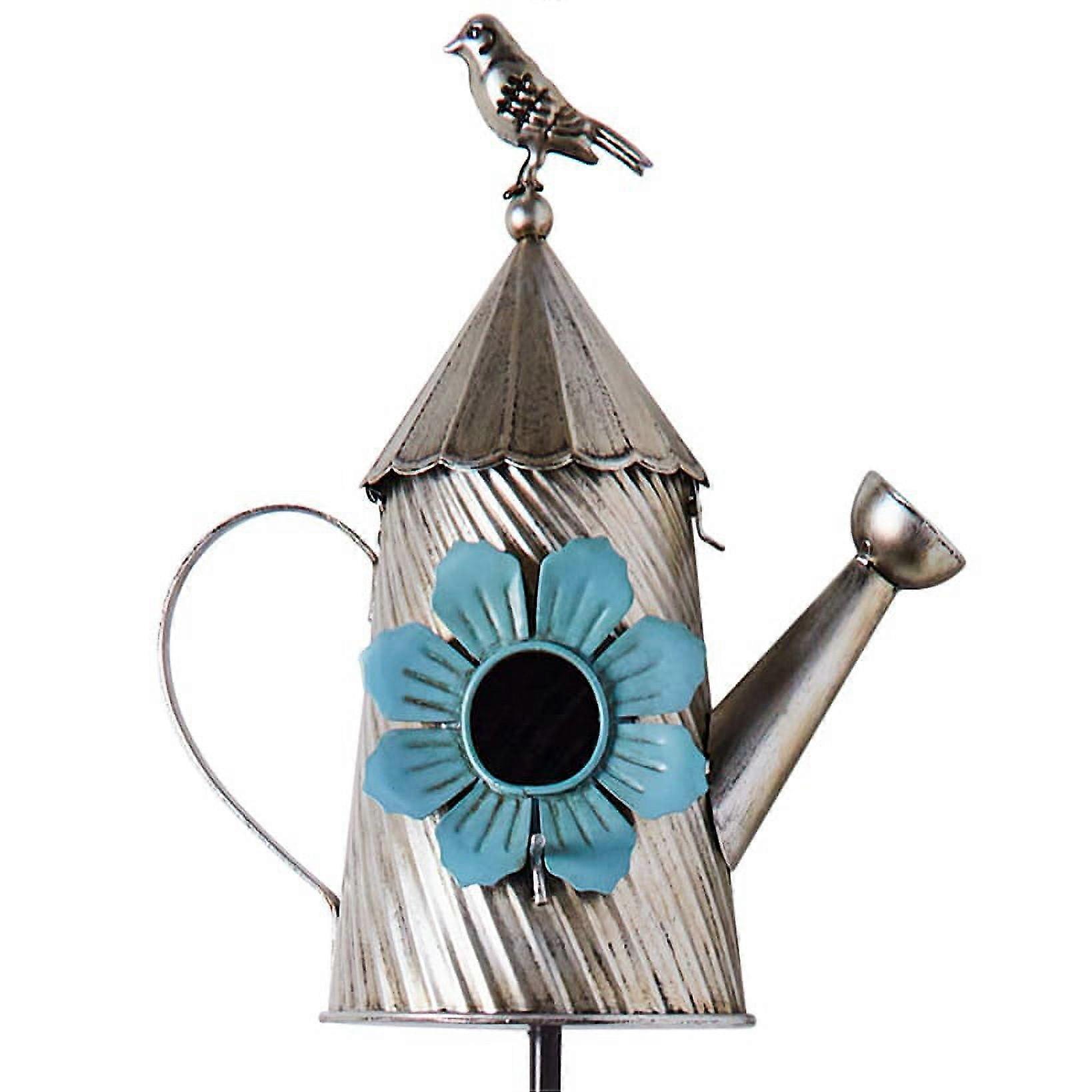 Metal Birdhouse Garden Stakes - Blue