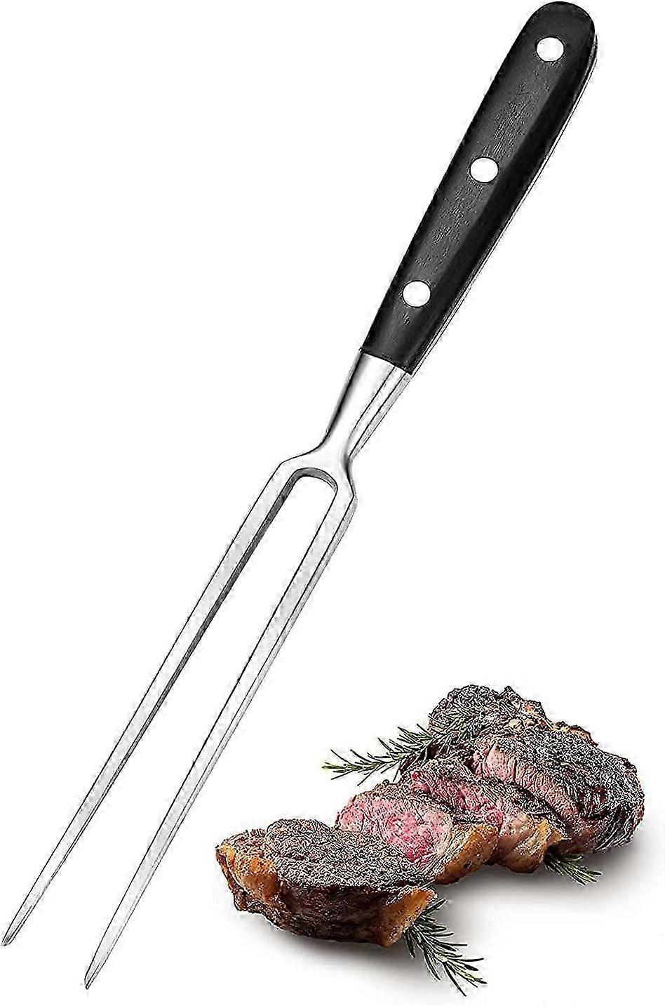 Meat fork, large meat fork, stainless steel with wooden handle, 16 cm blade length Roasting fork (black)