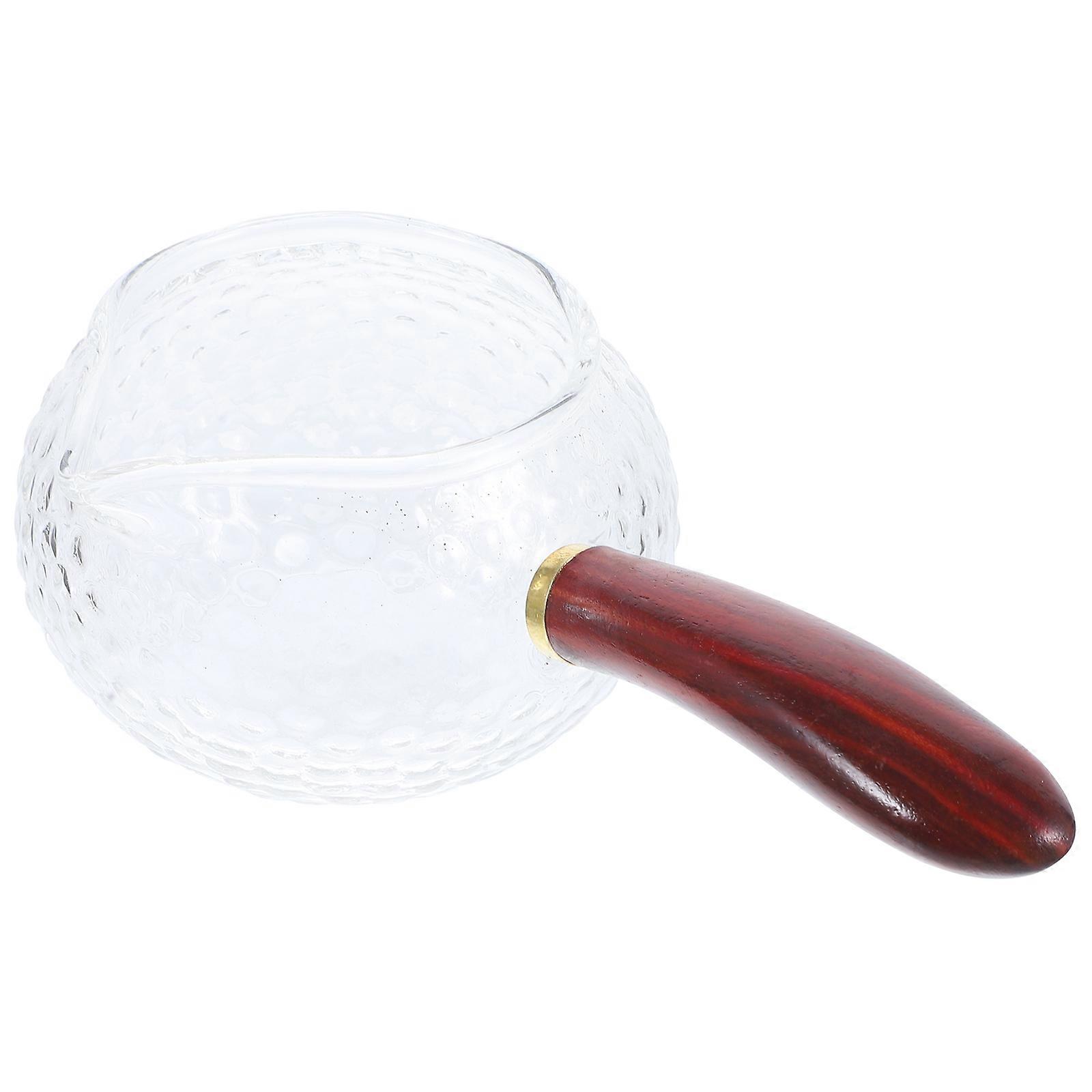 4Pcs Triangular Clear Glass Milk Pitcher With Wood Handle For Restaurant Use Brown Pouring Liquids 17X7CM
