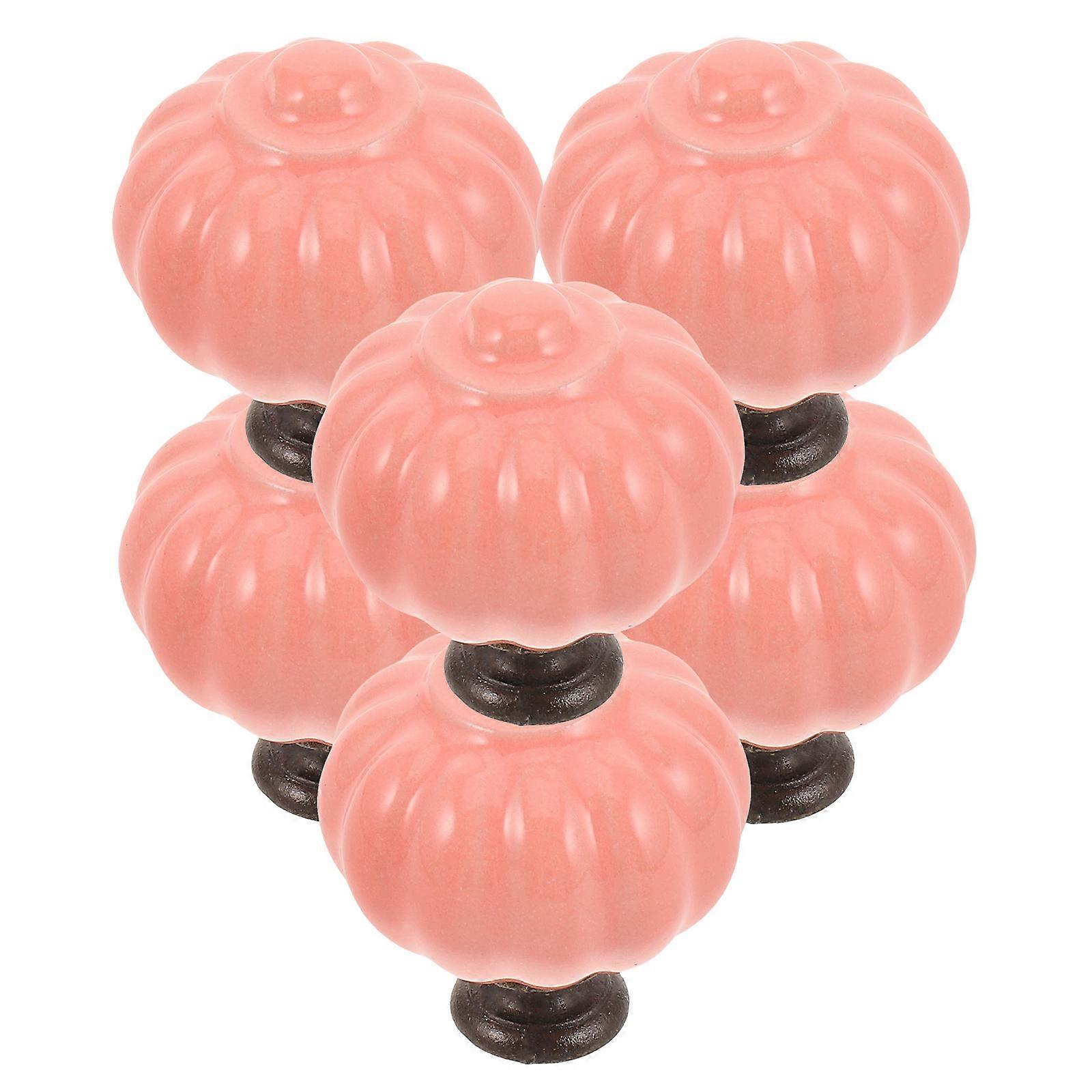 Cabinet Hardware Knobs Ceramic Pumpkin Style Single Hole Design Dresser Drawers 6Pack