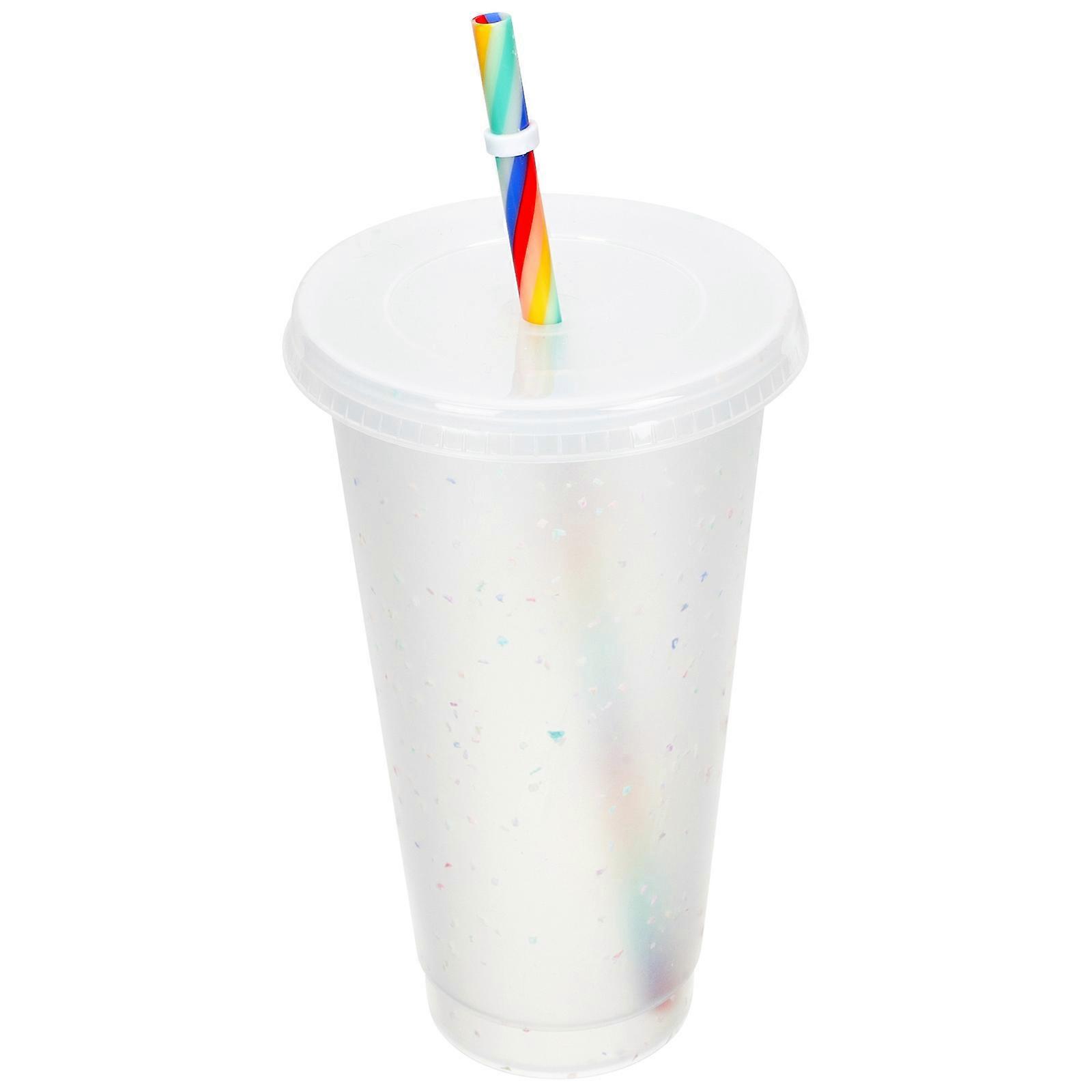 Rainbow Straw Cup Reusable Household Beverage Cup for Drinking 1Set