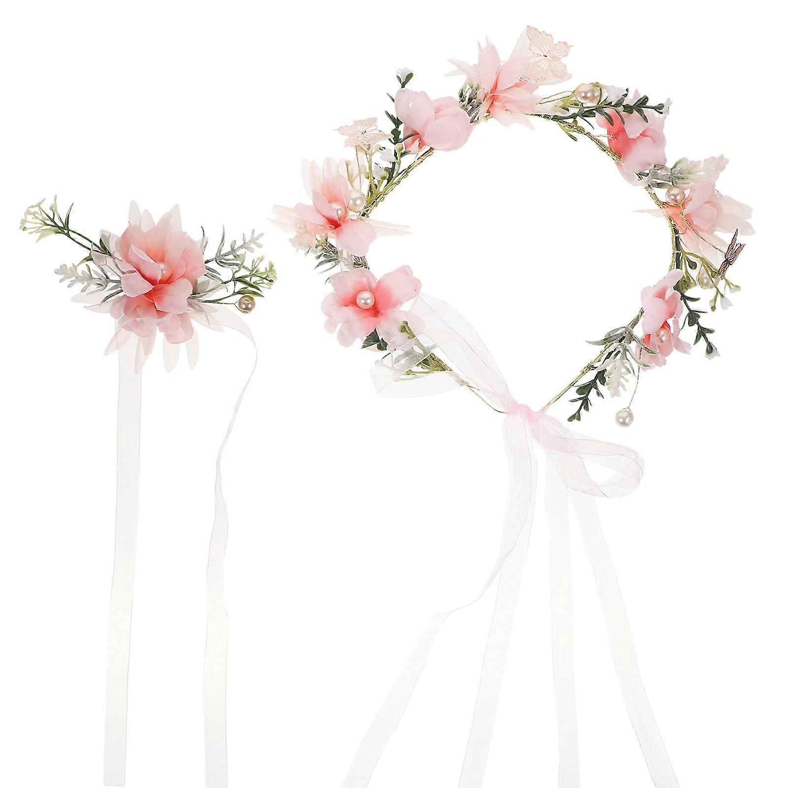 Faixa de cabeça floral em tecido com pérolas para decoração de cabelo 1 conjunto