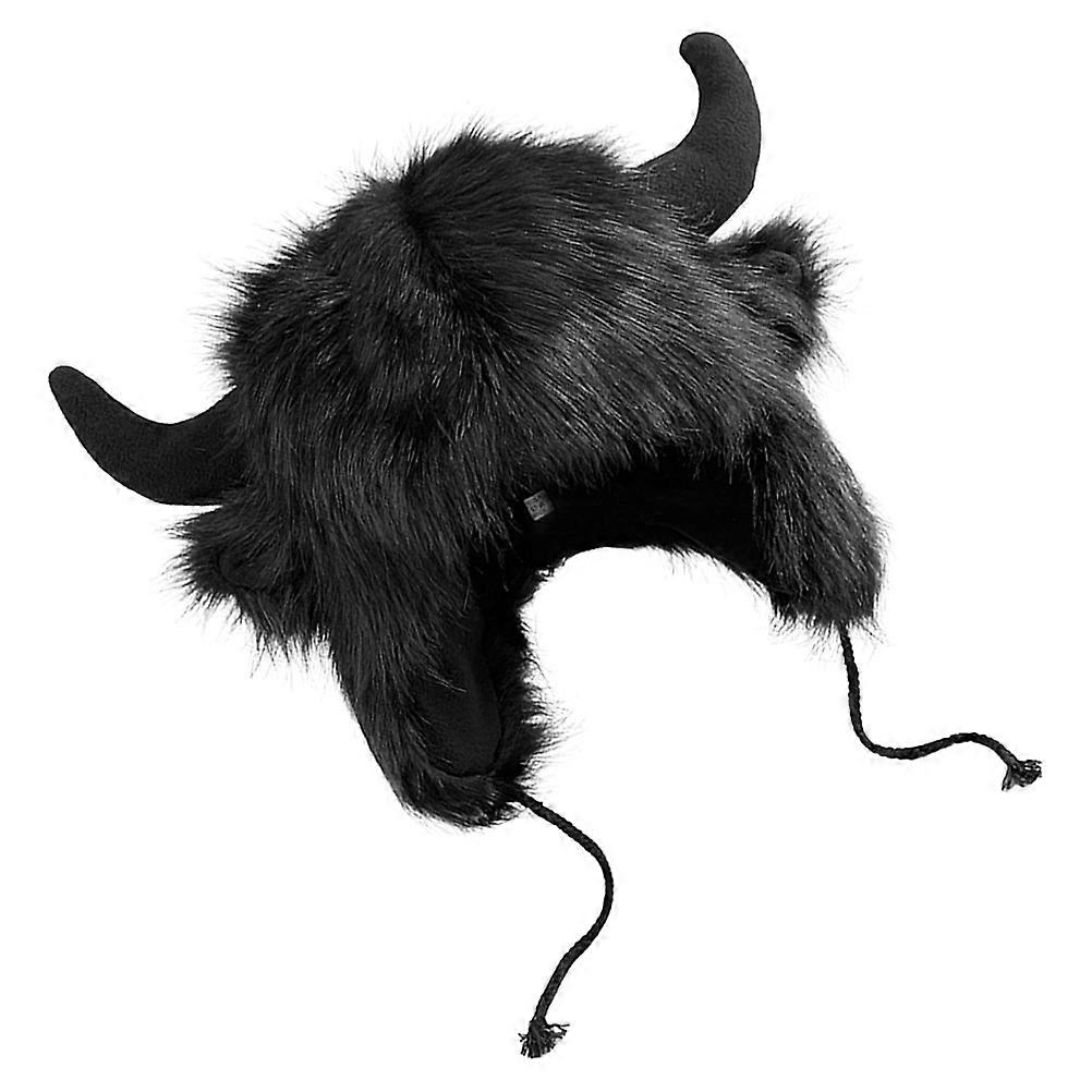 Funny Ox Horn Hat Plush Cosplay Hat for Winter 4Pcs Set