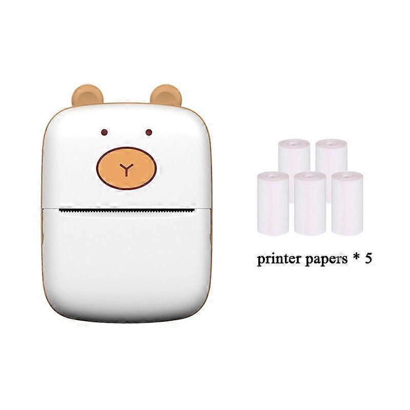 Mini Portable Bluetooth Printer Without White Ink + 5 Rolls of Printing Paper