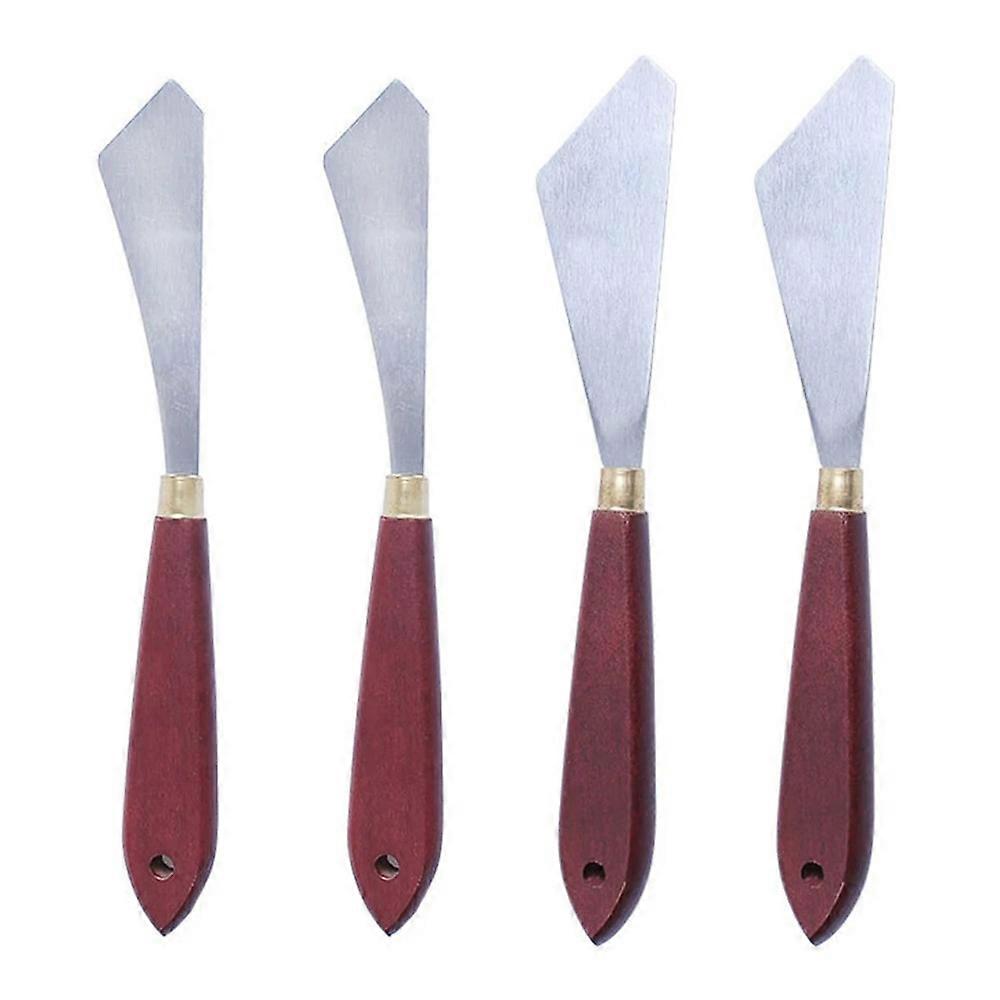 4Pcs / Set Oil Painting Wooden Handle Metal Scraper Pigment Color Mixing Scraper Drawing Art Tool